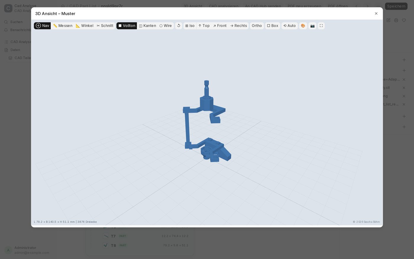 Interaktive 3D-Ansicht eines analysierten CAD-Modells im Browser