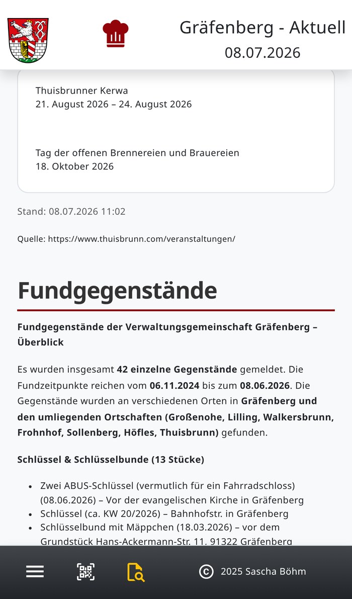 Übersicht der Fundgegenstände der Verwaltungsgemeinschaft
