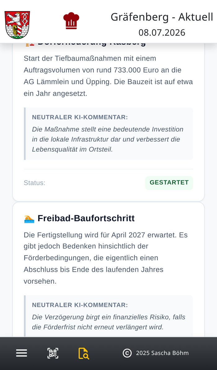 KI-Zusammenfassung der Stadtratssitzung mit Status-Ampel