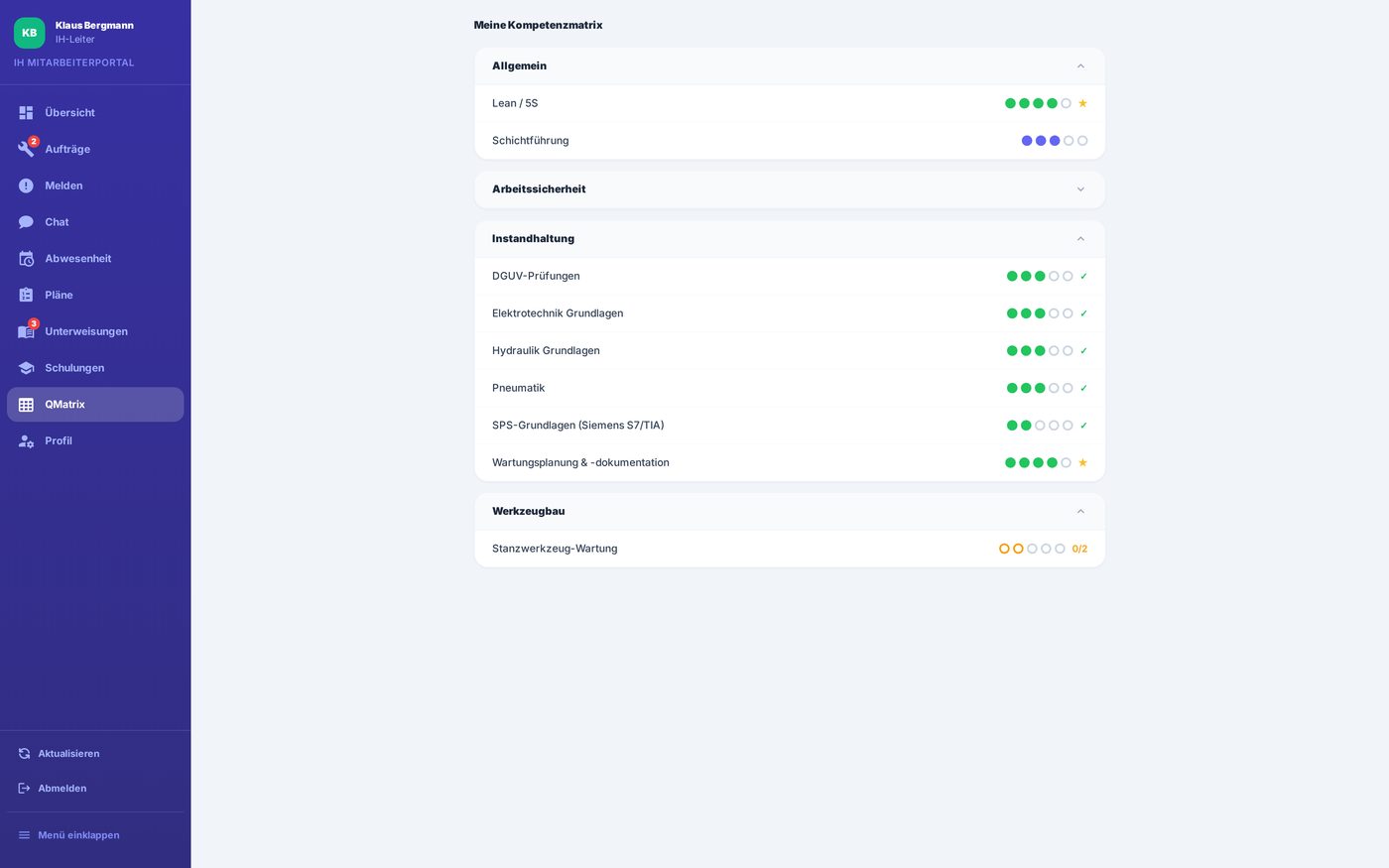 Kompetenzmatrix mit Skills nach Kategorie
