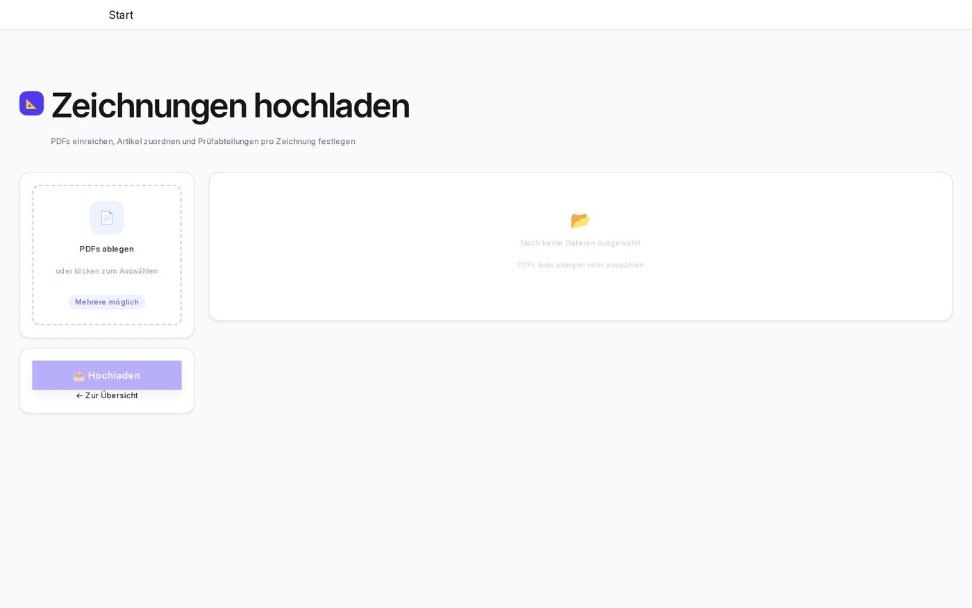 Formular zum Hochladen von Zeichnungen per Drag & Drop